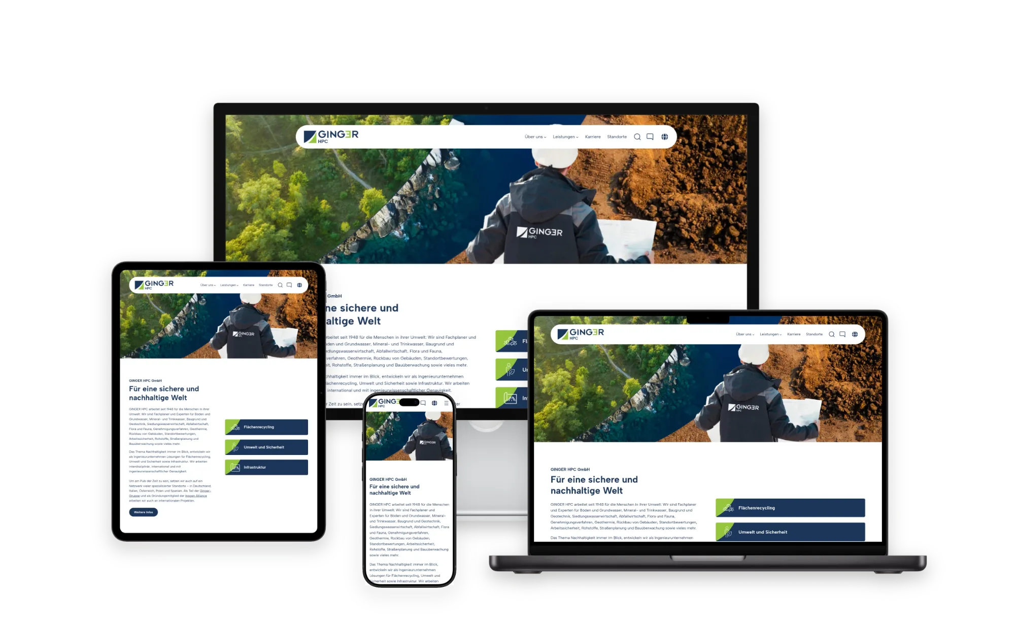 Webseite von GINGER HPC auf Desktop, Laptop, Tablet und Smartphone