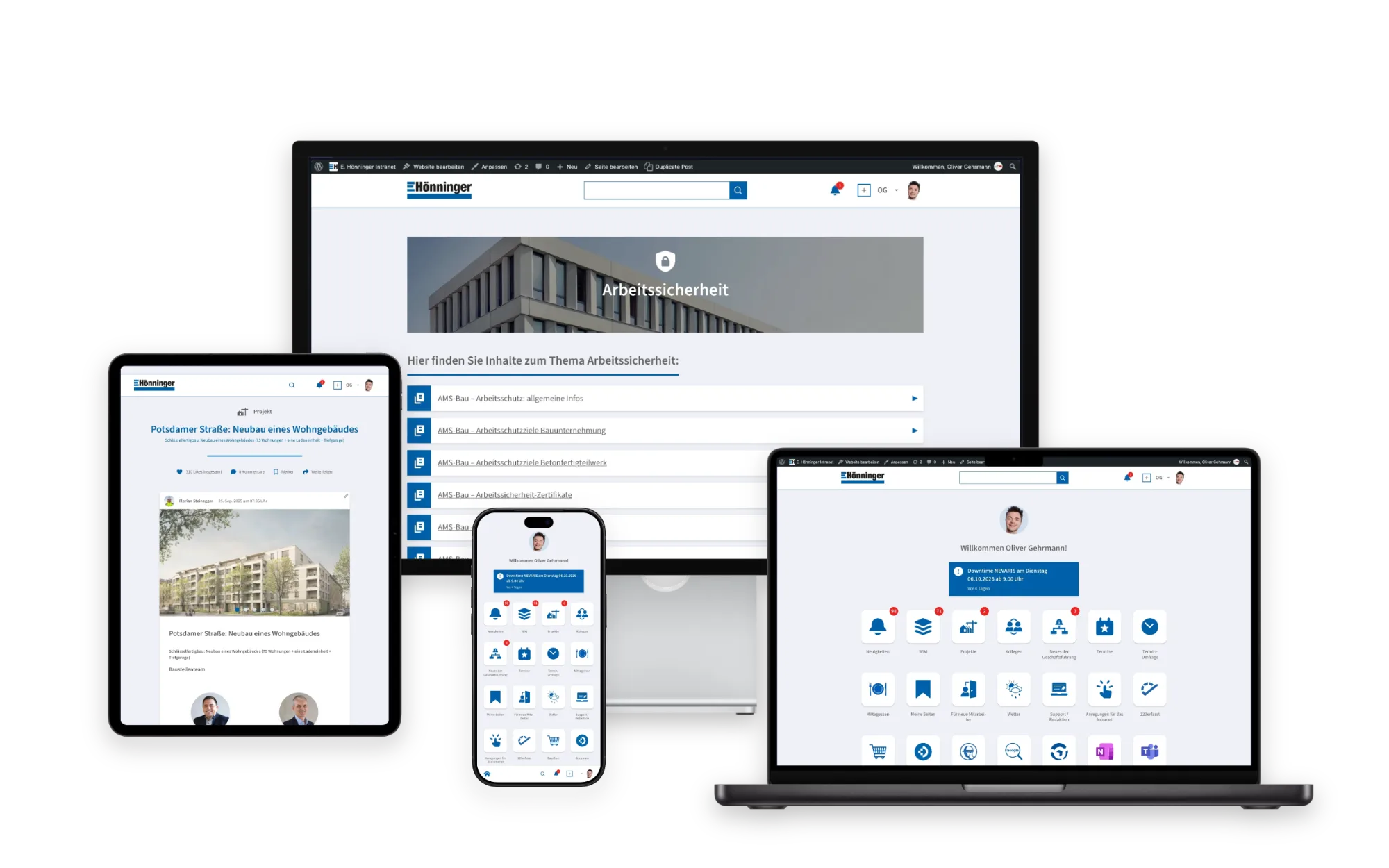 Mock-Up des Hönninger Intranets auf verschiedenen Endgeräten