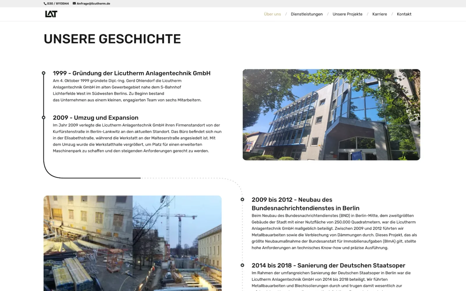 Animierte Timeline zur Unternehmensgeschichte von Licutherm seit der Gründung 1999