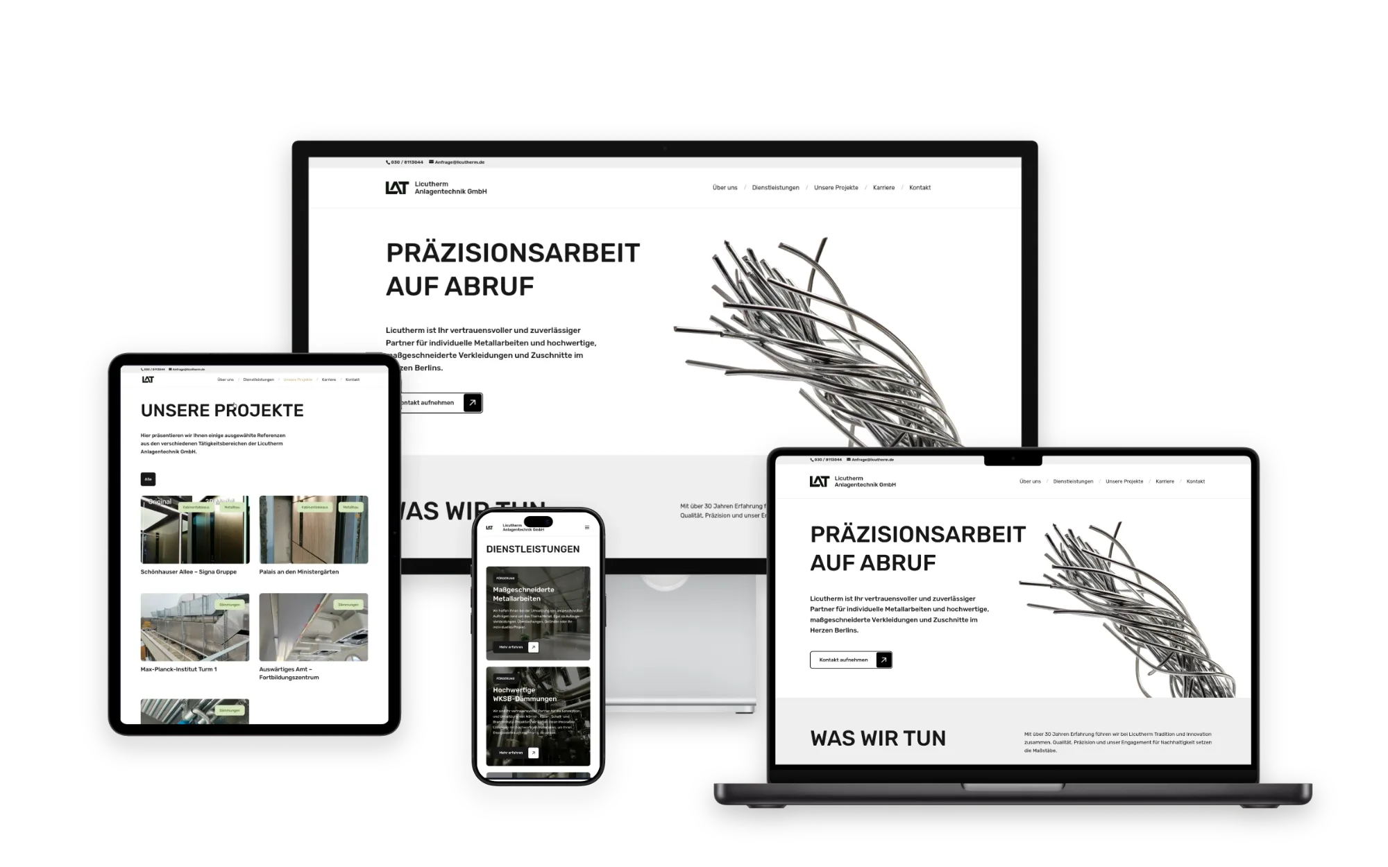 Mock-Up der neuen Webseite von Licutherm auf verschiedenen Endgeräten