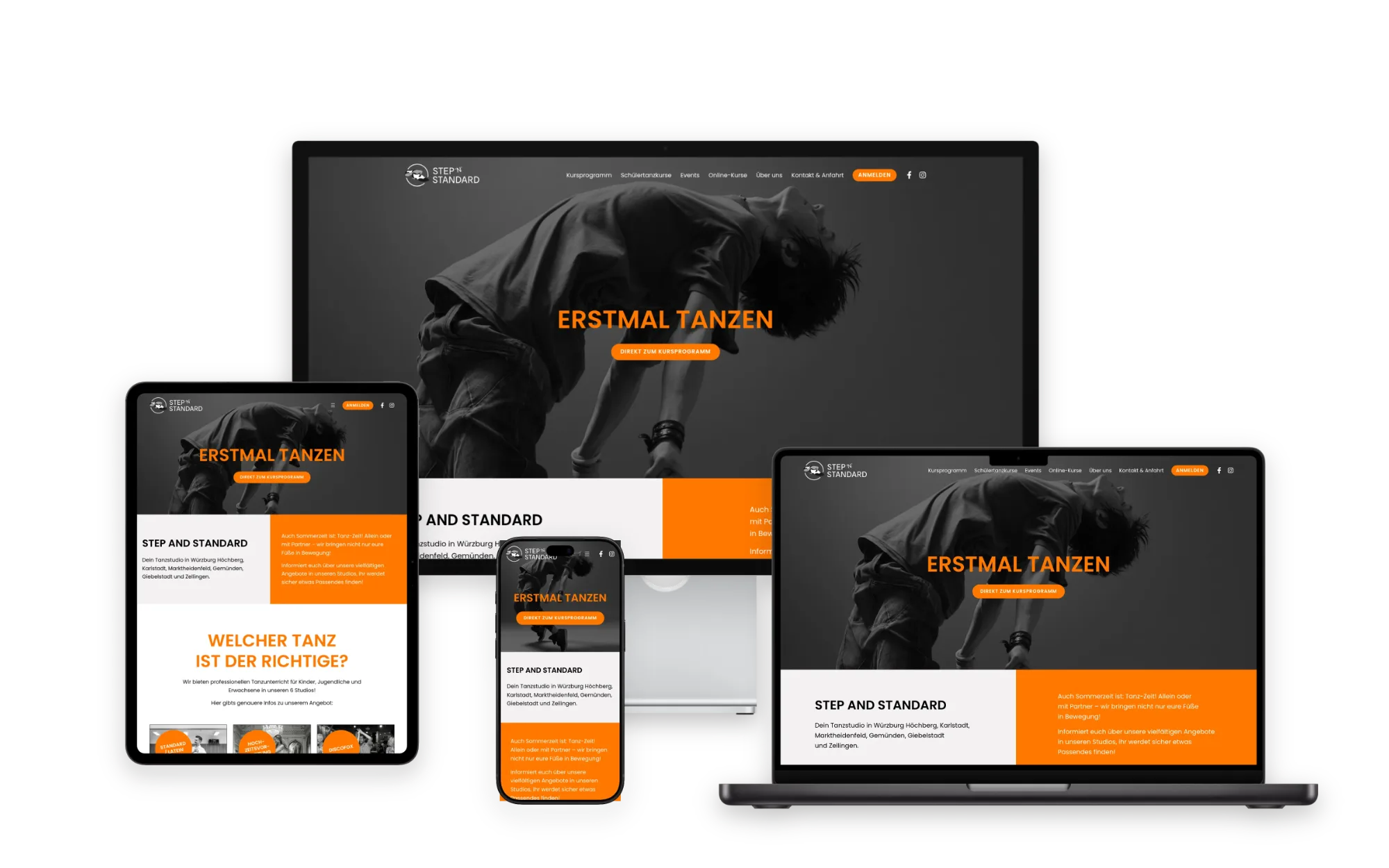 Webseite von Step & Standard auf Desktop, Laptop, Tablet und Smartphone